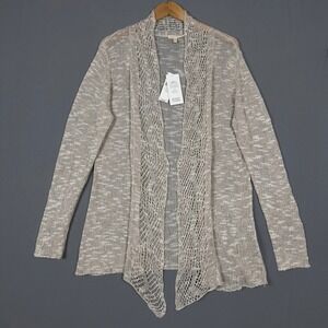 Eileen Fisher Ribbed Karma Air Linen Cardigan Sweater XL Beige S1KAN-3 NEW